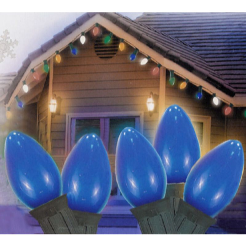 25-Count Blue C7 Opaque Christmas Light Set  24ft Green Wire