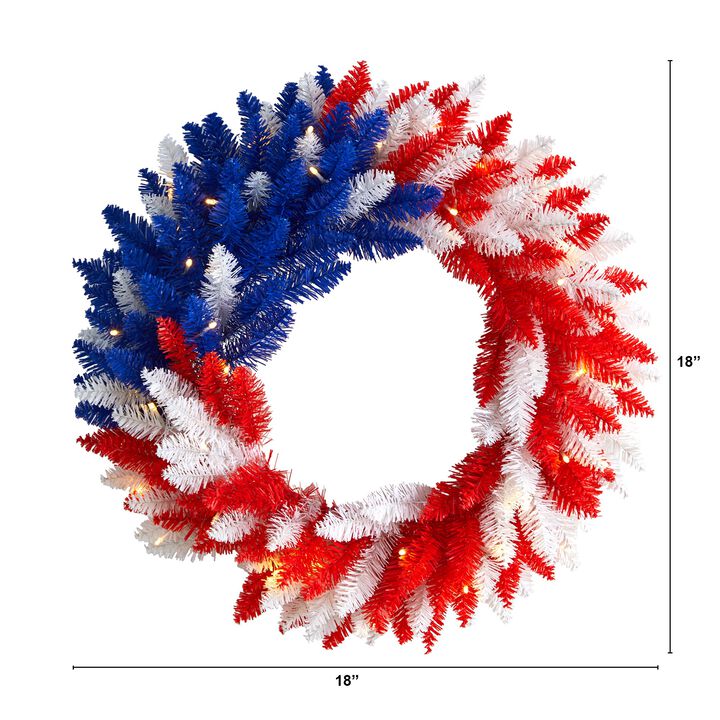 HomPlanti 18" Patriotic Red, White and Blue â€œAmericana" Wreath with 20 Warm LED Lights
