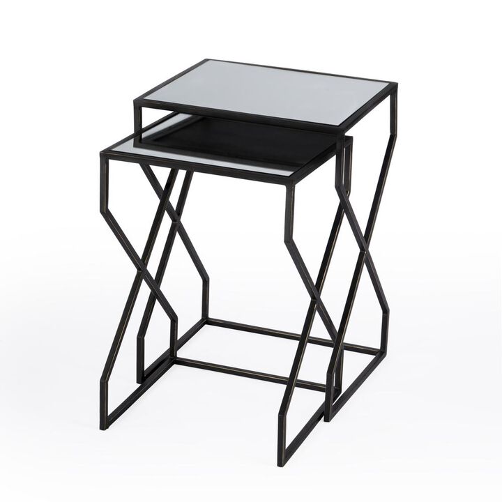 Butler Specialty Demi Modern Mirrored Nesting Tables, Black