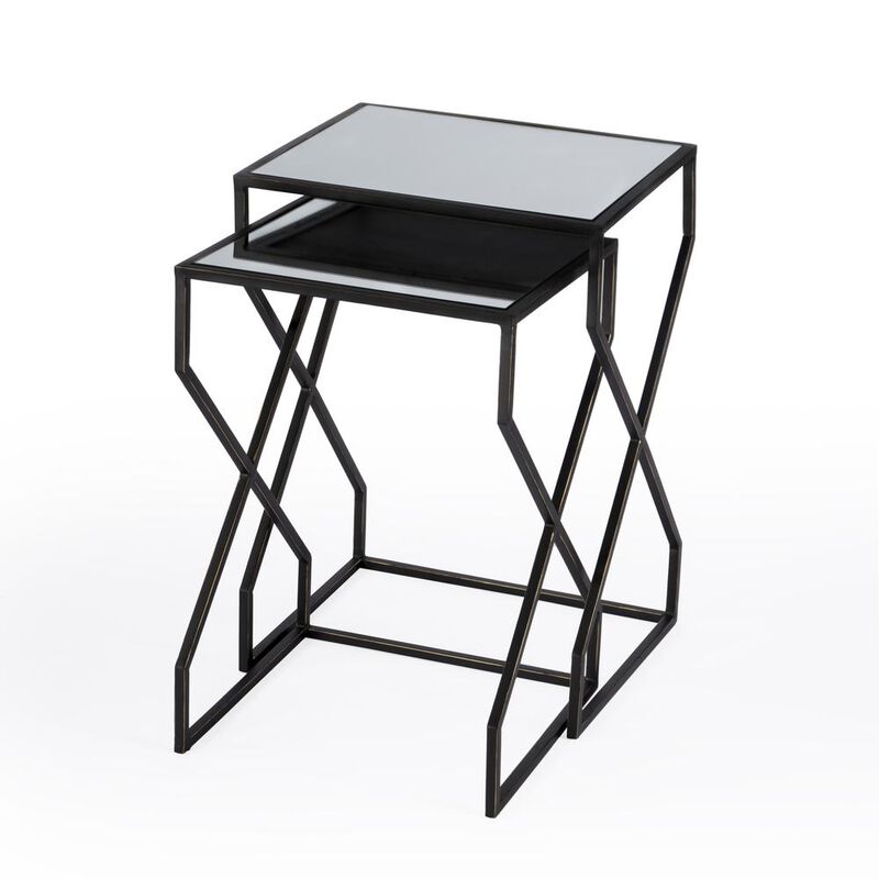 Butler Specialty Demi Modern Mirrored Nesting Tables, Black