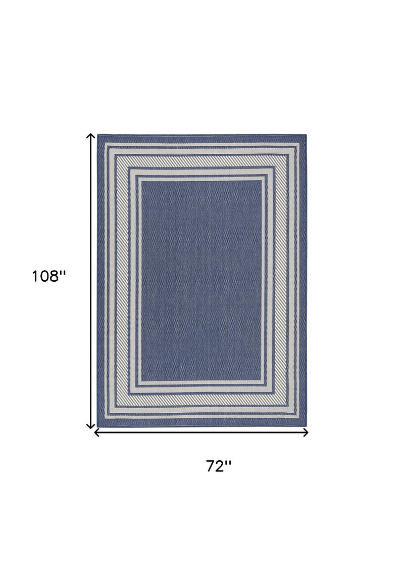 HomeRoots 6' X 9' Navy Blue And Ivory Geometric Indoor Outdoor Area Rug image number 6
