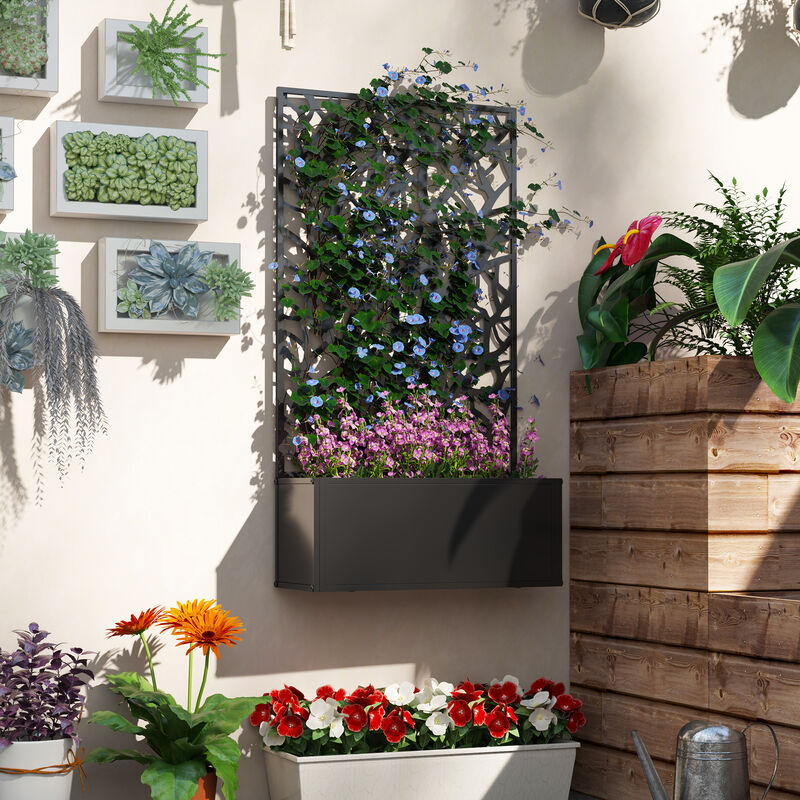 Hivvago Metal Garden Bed with Trellis for Climbing Plants, Freestanding or Wall Mounted Planter image number 6