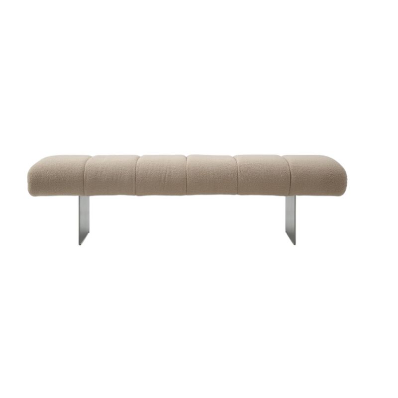 HomeRoots 63" Beige and Nickel Boucle and Steel Upholstered Bench image number 0