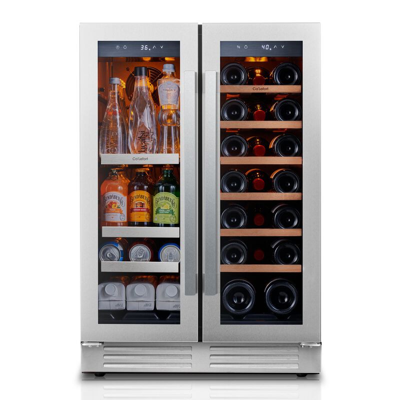 24 Inch Wine and Beverage Refrigerator, 3 Color LED, Dual Zone Wine Fridge,20 Bottles &60 Cans,Built-in Beverage Cooler image number 0