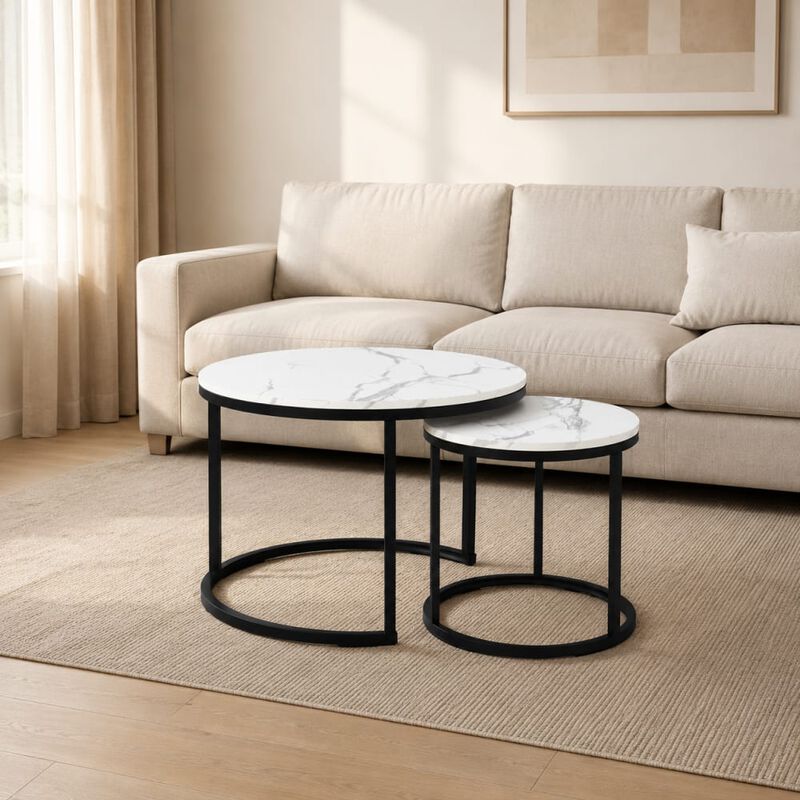 GOODSILO Set of 2 Nesting Coffee Tables Flexible Separable Combined Design for Living Room Bedroom Apartment Small Space Use as Side Table Nightstand Display Shelf image number 3