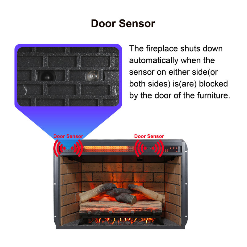 60 Inch Electric Fireplace Entertainment Center With Door Sensor-Dark Rustic Oak