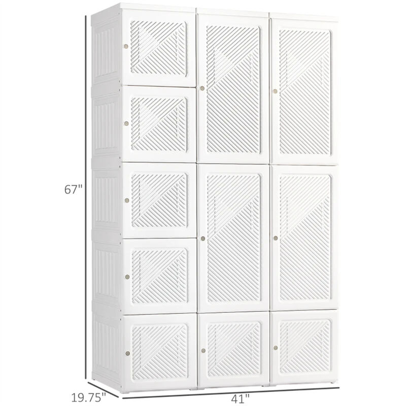 41" W White Foldable Clothing Storage Cabinet Closet Entryway Wardrobe with Magnetic Door image number 3