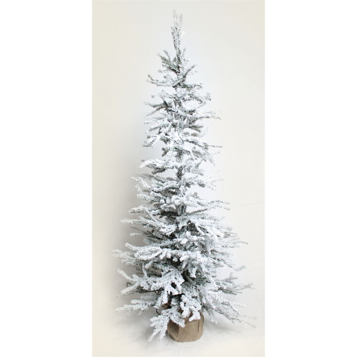Flocked Tree w/Burlap Base 100 Clear Bright Lights