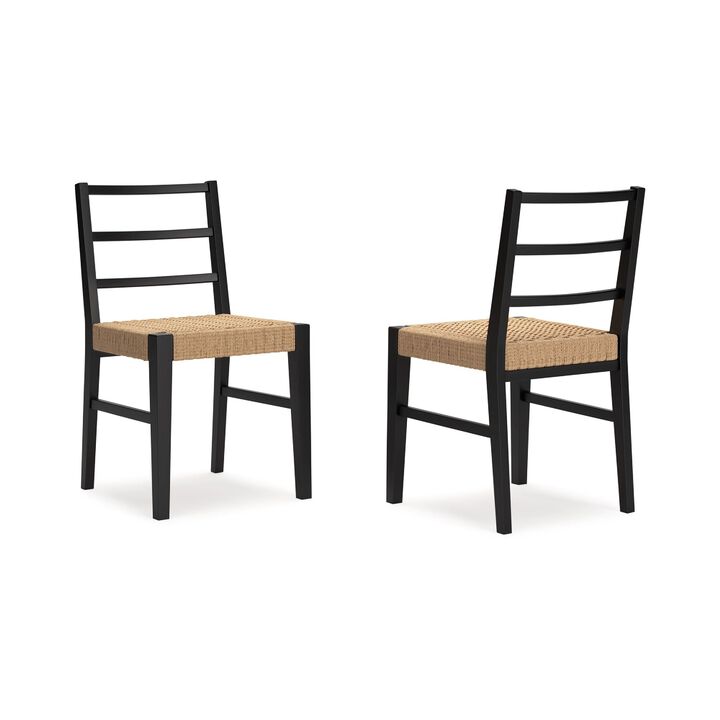 Wrenn Dining Side Chair Set of 2, Faux Rattan Woven Seat, Black Wood