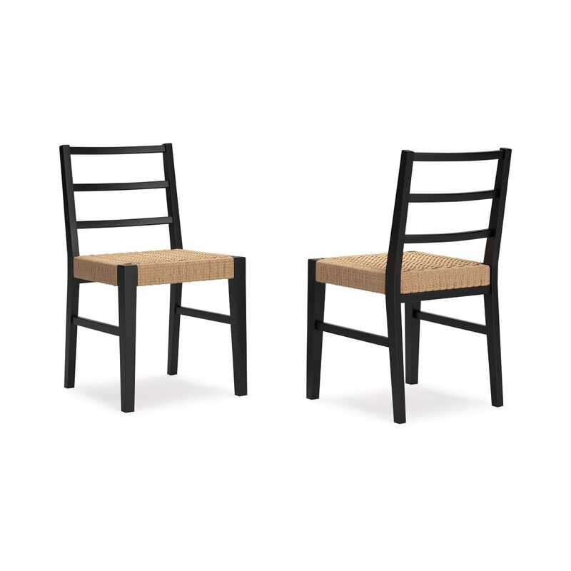 Wrenn Dining Side Chair Set of 2, Faux Rattan Woven Seat, Black Wood image number 0