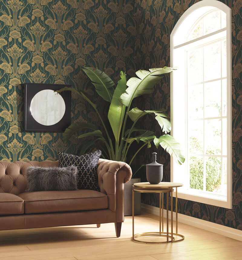 Nouveae Damask Green Wallpaper image number 1