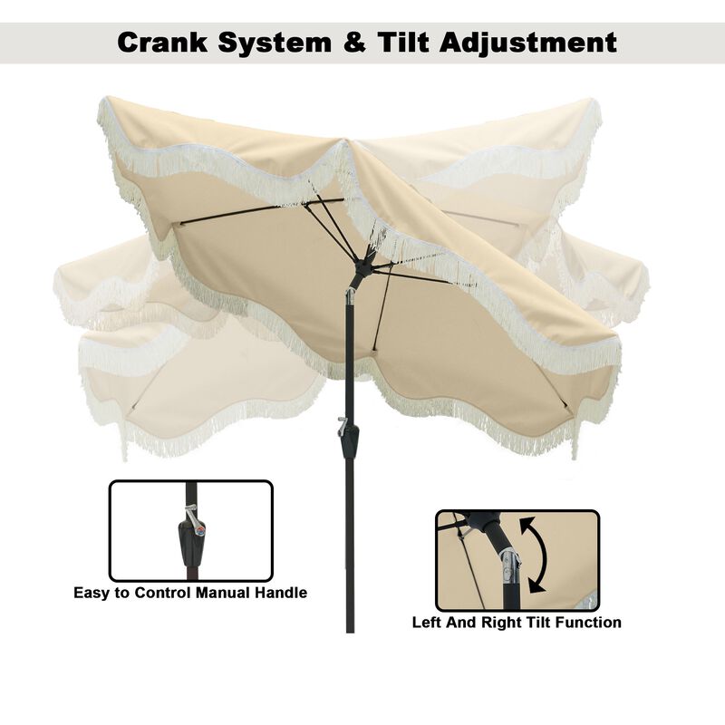 Mondawe 9 ft. Crank Design Tassel Style Fiberglass Rib Outdoor Umbrella with Round Base Included