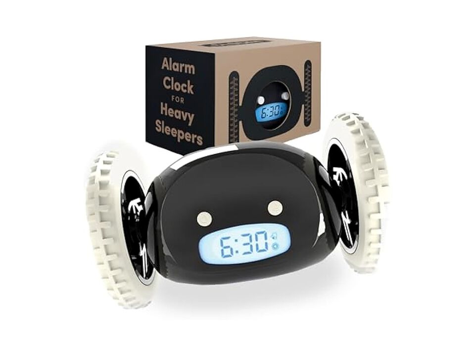 Alarm Wheels Loud Rolling Heavy Wall Clock Black Bedroom Decor