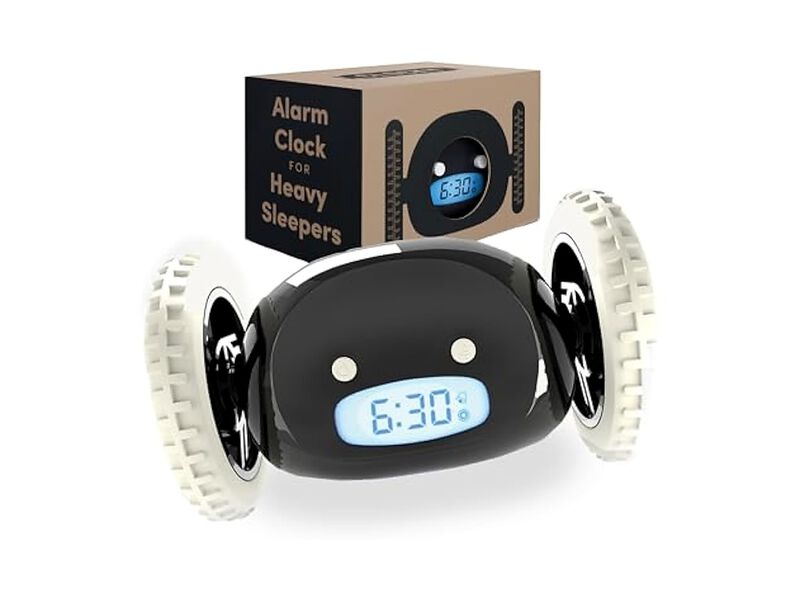 Alarm Wheels Loud Rolling Heavy Wall Clock Black Bedroom Decor image number 0