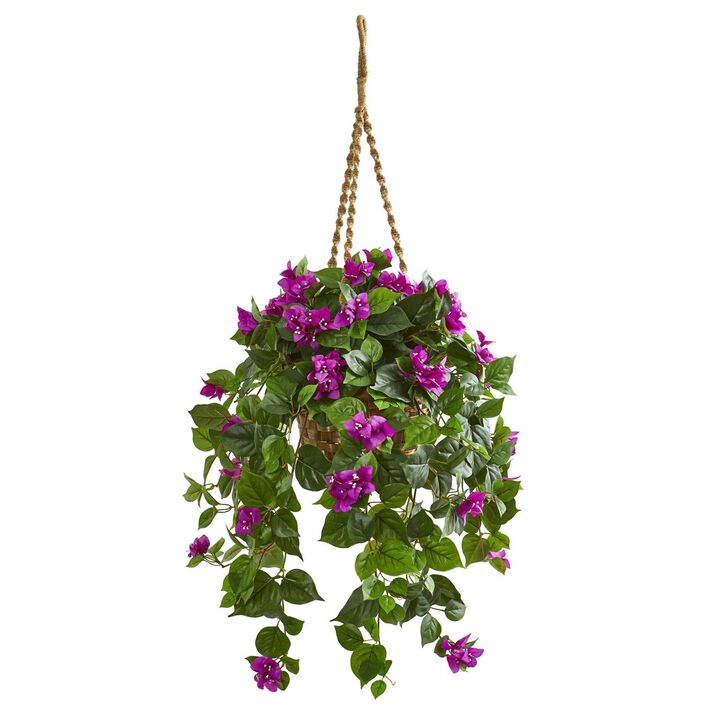Nearly Natural 28-in Bougainvillea Artificial Plant in Hanging Basket