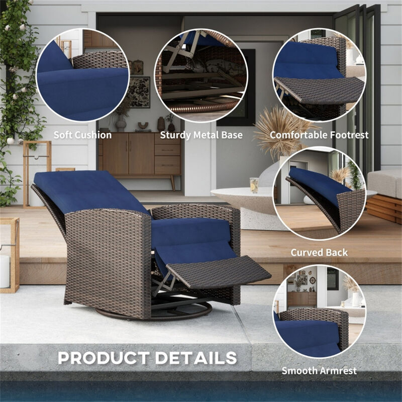 Outdoor Adjustable Reclining Chair with 360-degree Swiveling Base and Ergonomic Support image number 5