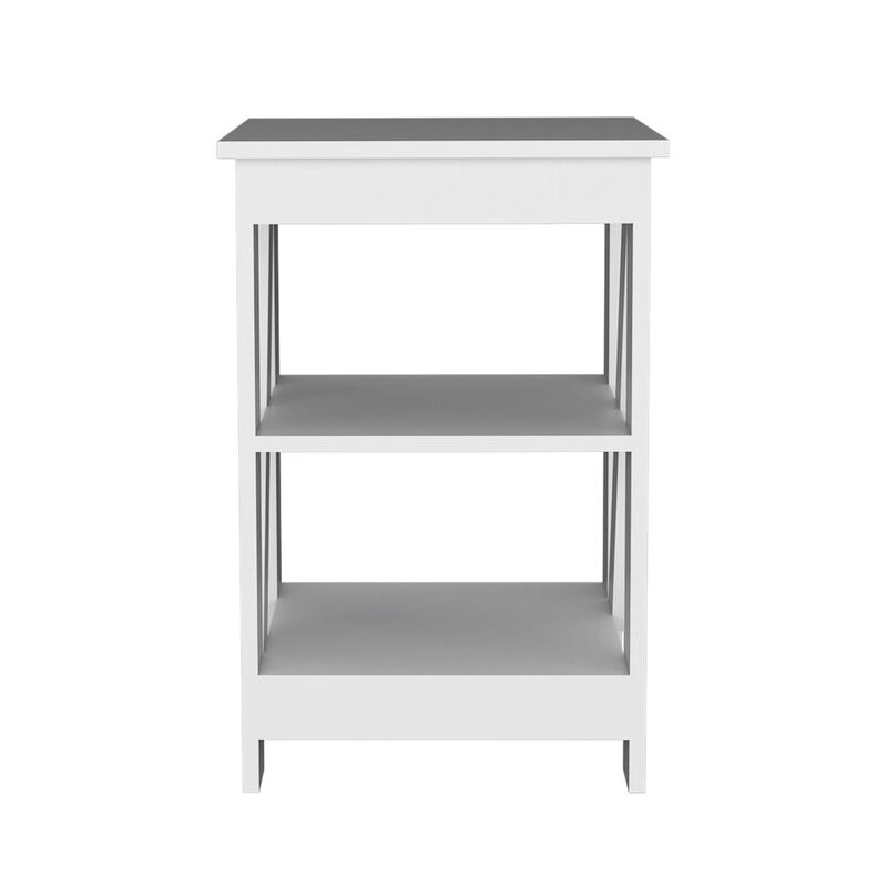 3-Tier End Table/Nightstand, Side Table for Small Space, White