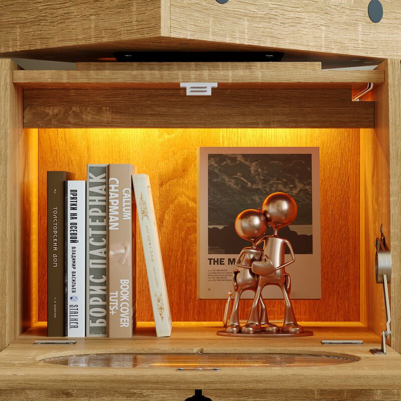 FUFU&GAGA Modern Robot Design Nightstand with 360° Swivel Top, Glass Door and Drawer, Touch LED Lighting, (18.9 in. W x 16.8 in. D x 29.4 in. H), Brown