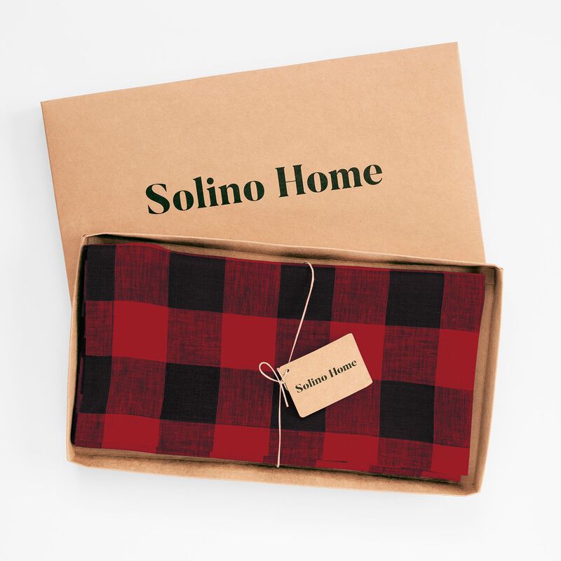 Solino Home Buffalo Check 100% Linen Table Throw &ndash; Handcrafted, Machine Washable, Perfect for Holiday and Everyday Dining