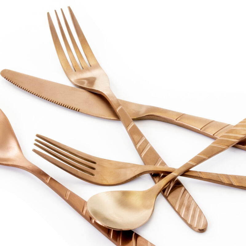 MegaChef La Vague 20 Piece Flatware Utensil Set, Stainless Steel Silverware Metal Service for 4 in Matte Rose Gold