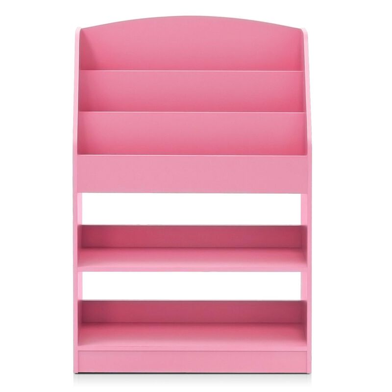 FURINNO Lova Magazine/Bookshelf with Storage, 9.45D x 24.57W x 35.5H in, Pink