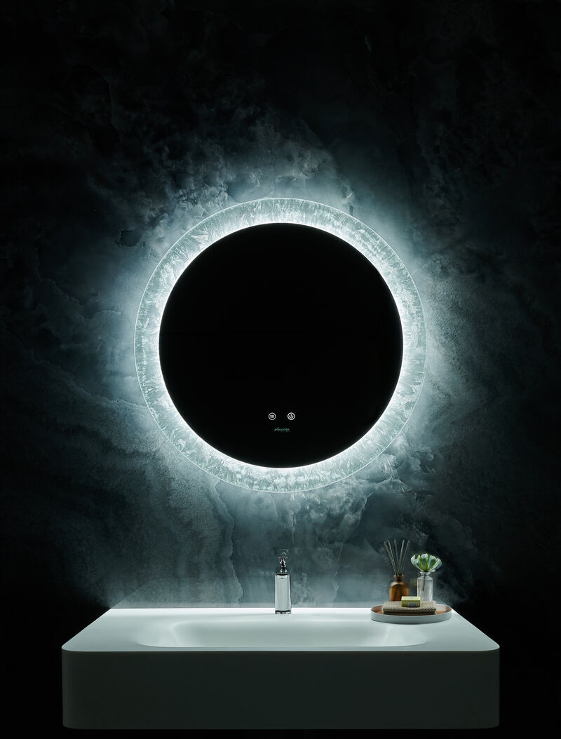 Frysta 30 in. Round LED Frameless Mirror with Dimmer and Defogger