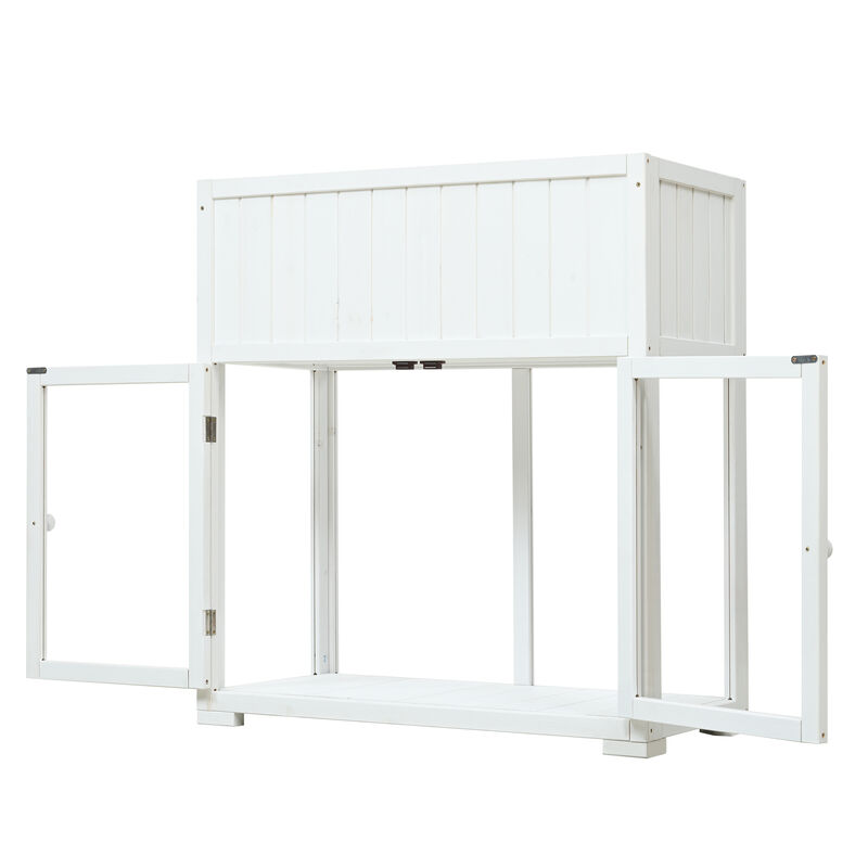 Wood Cold Frame with Raised Garden Bed & Wheels, 2-Door Greenhouse for Indoor/Outdoor Use