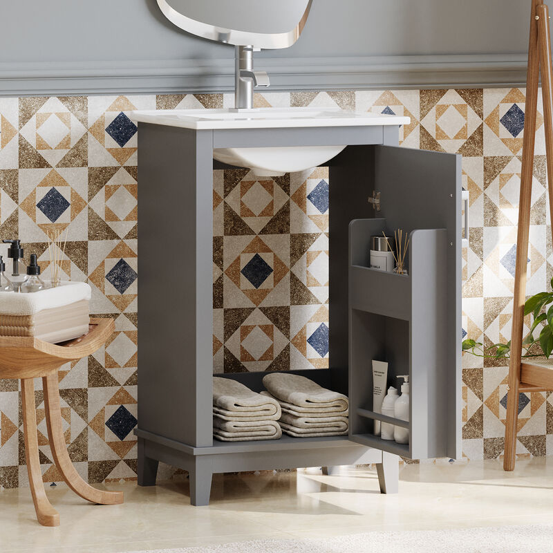 20 Inch Modern  Vanity Cabinet With Ceramic Basin Small Bathroom