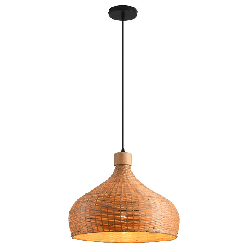 17.7" Boho Handwoven Bamboo Light Brown Dome Pendant Light for Living Room, Dining Room and Kitchen Island