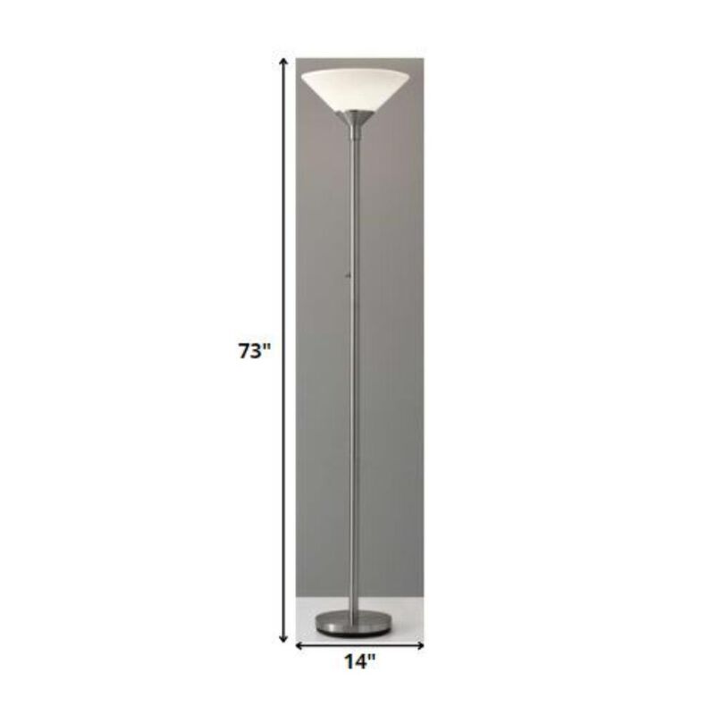 Hivvago 73" Silver Torchiere Floor Lamp With White Acrylic Cone Shade