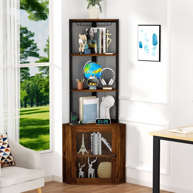 Corner Shelf with Doors Space-Saving Storage Cabinet for Home & Office Organization