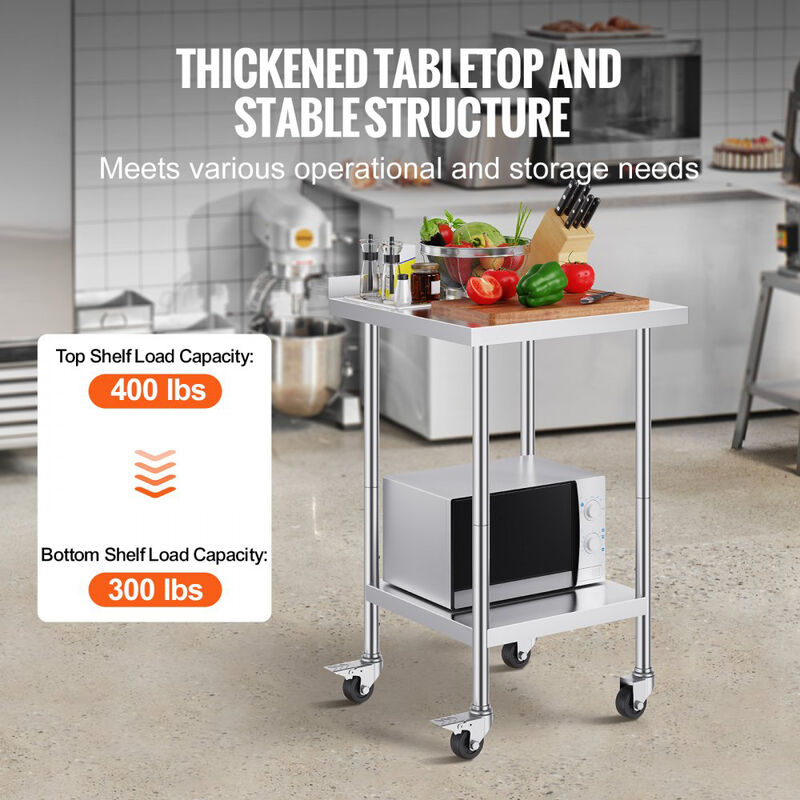 Commercial Stainless Steel Food Prep Table with Rolling Casters, Adjustable Height Utility Workbench-Silver image number 5