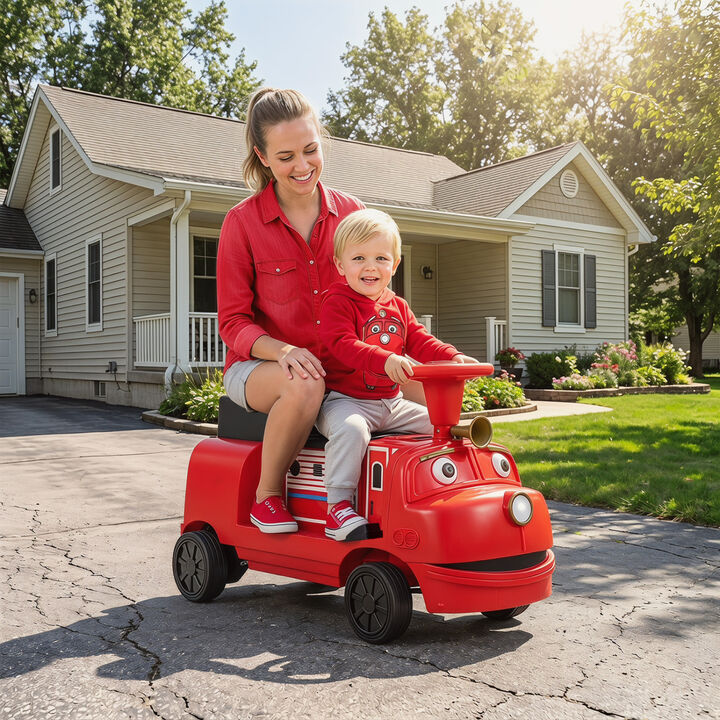 12V Kids Ride On Train with 2 Seats Height Adjustable Seat and Music for Backyard