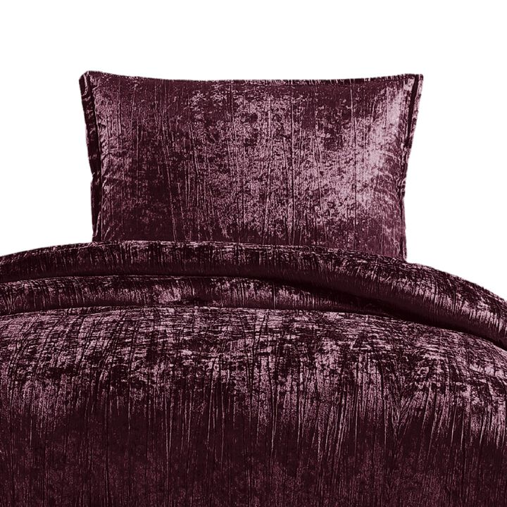 Jay 2 Piece Twin Comforter Set, Purple Polyester Velvet Deluxe Texture - Benzara