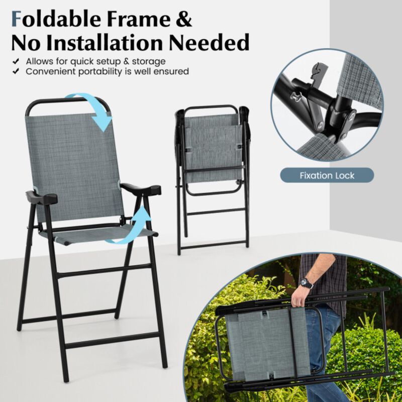 Hivvago Patio Folding Bar Stool Set of 4 with Metal Frame and Footrest