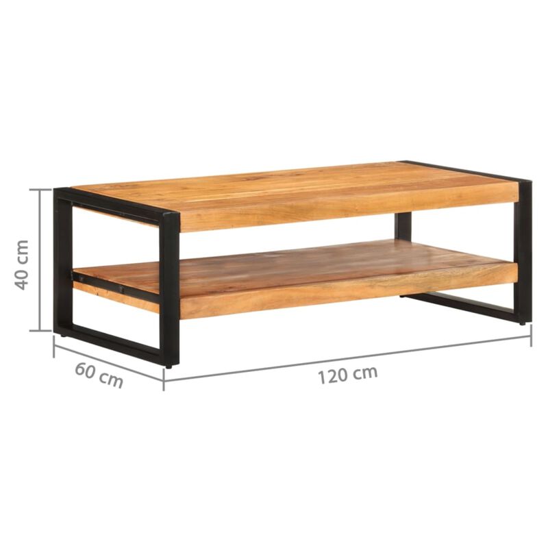 vidaXL Rustic Coffee Table - Solid Acacia Wood and Iron Frame, with 2 Storage Layers, Brown, Unique Natural Finish, Stable and Durable, for Living Room, Lounge, Indoors