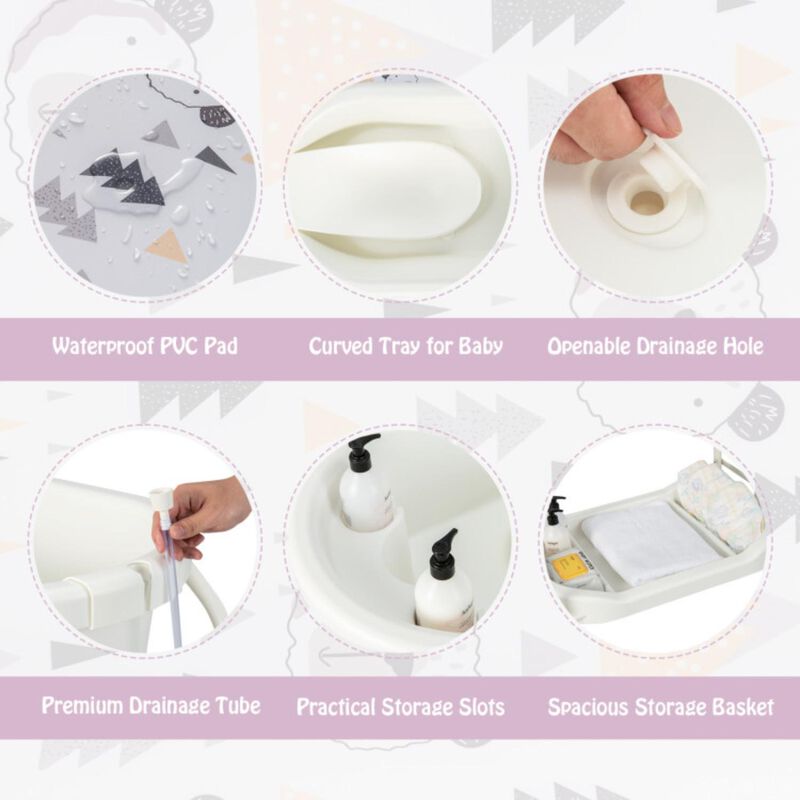 Hivvago Folding Baby Changing Table with Bathtub and 4 Universal Wheels