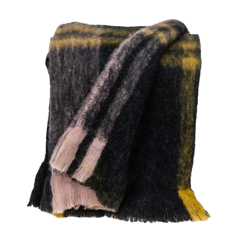 HomeRoots 52" X 67" Yellow and Black Woven Acrylic Throw Blanket image number 2