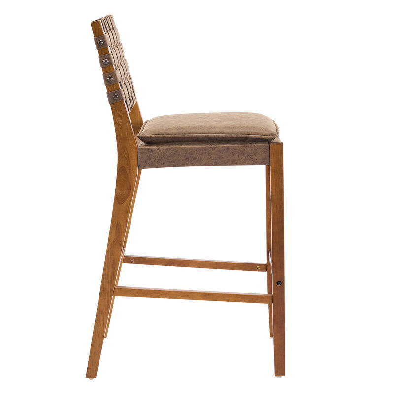 Christopher Knight Home Marc Contemporary Rubberwood and Faux Leather Upholstered Barstools (Set of 2) image number 4