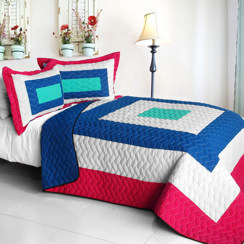 Quilted Patchwork Geometric Quilt Set Lightweight Cozy Bedding image number 0