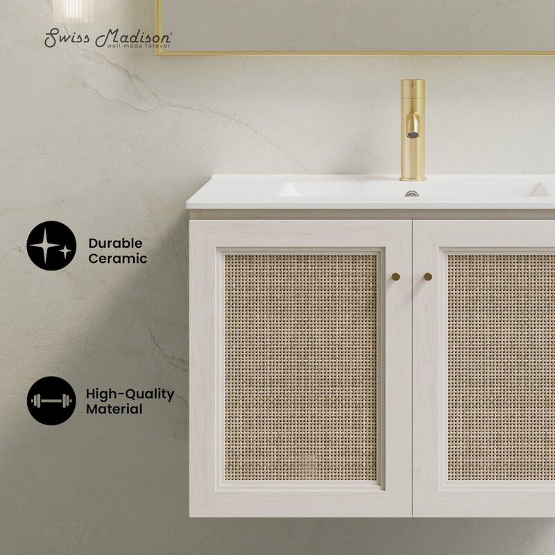 30" Wall-Mounted Bathroom Vanity in White Oak with Single Faucet Hole Vanity Top image number 6
