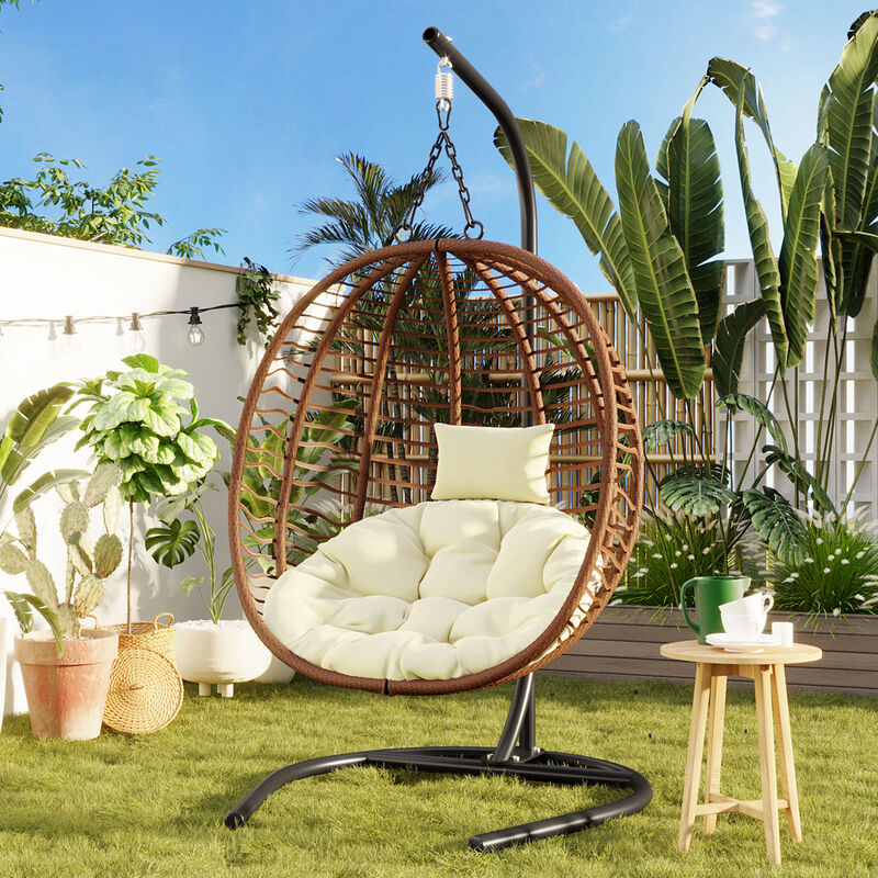 Merax Foldable HDPE Wicker Egg Chair with Cushion image number 1