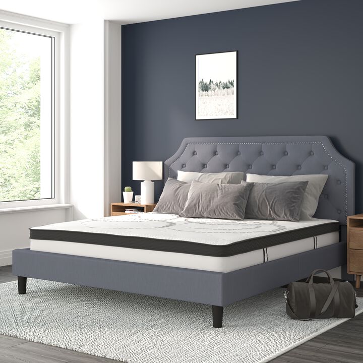 Roxbury Full Size Tufted Upholstered Platform Bed in Light Gray Fabric with Pocket Spring Mattress