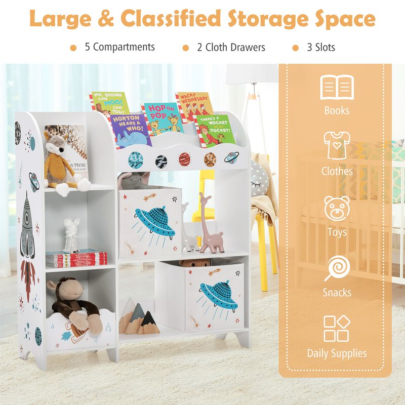 Kids Toy and Book Organizer Children Wooden Storage Cabinet with Storage Bins