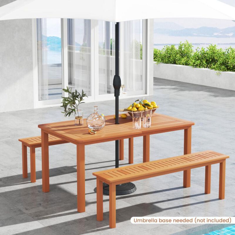 Hivvago Patio Outdoor Solid Wood Dining Table with Umbrella Hole for 6