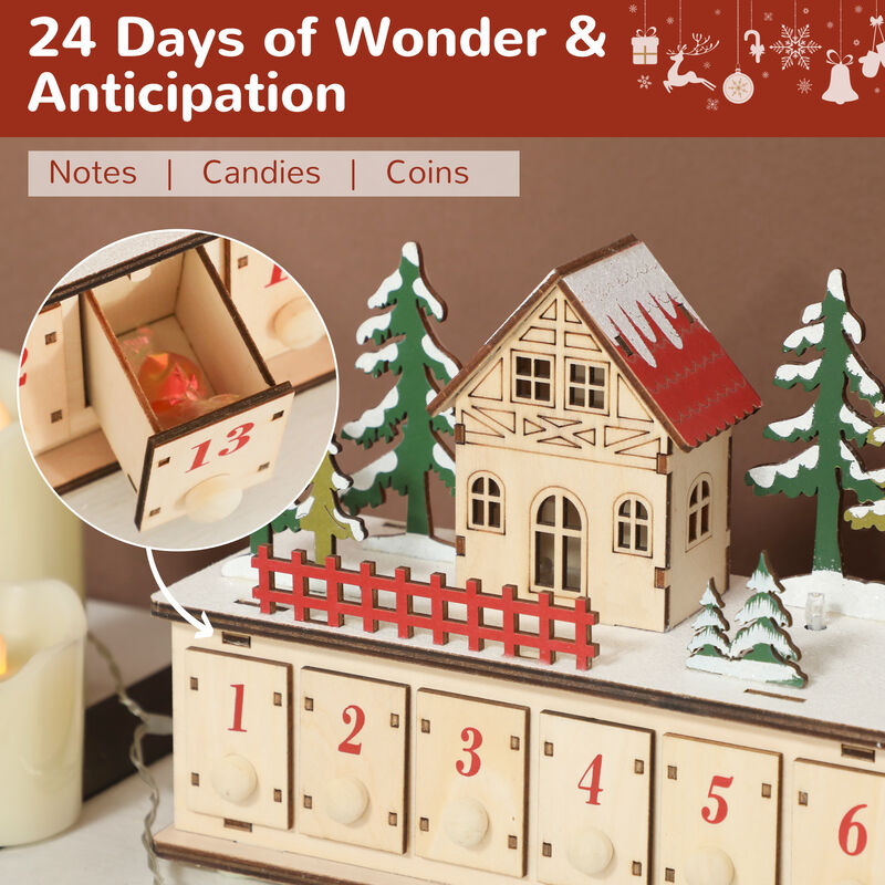BreeBe Christmas Advent Calendar with 24 Drawers and LED Lights image number 4
