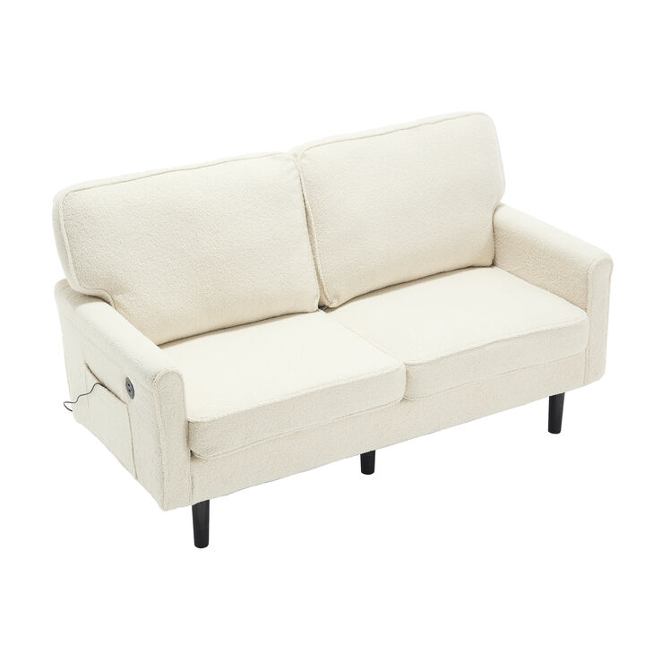 TATEUS Mid Century Modern Loveseat - 2 Seater Comfy Sofa Couch with USB Port & Removable Pillow Cover for Living Room/Bedroom