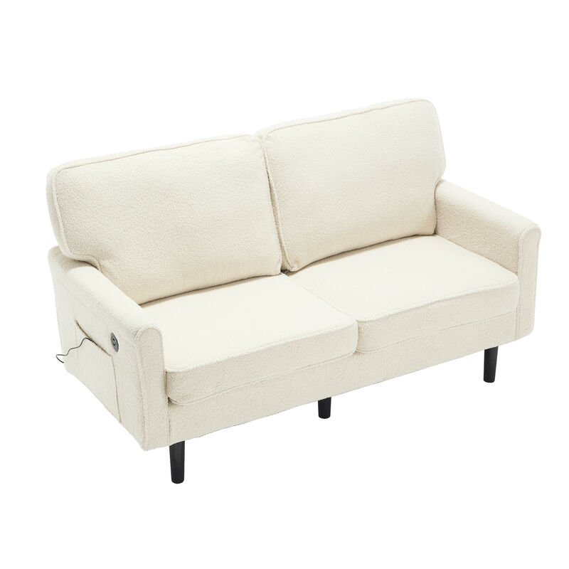 TATEUS Mid Century Modern Loveseat - 2 Seater Comfy Sofa Couch with USB Port & Removable Pillow Cover for Living Room/Bedroom