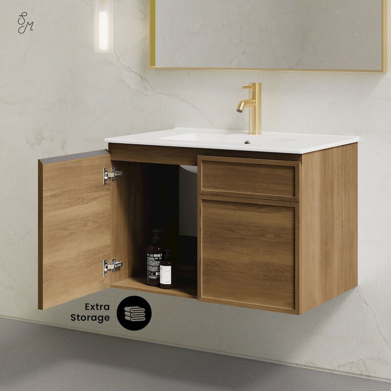 St. Tropez 30" Wall-Mounted Bathroom Vanity in Brown Oak with Sink Top image number 7