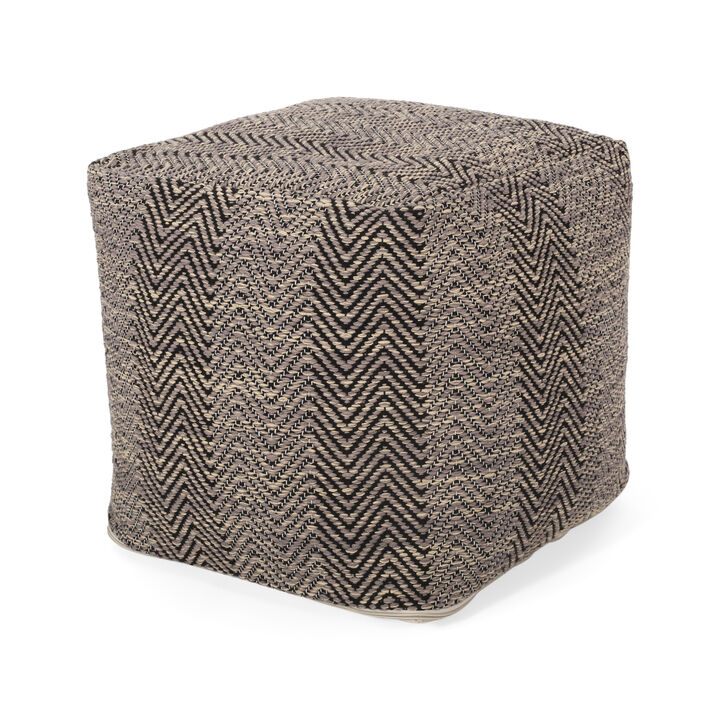 GOODSILO Handcrafted Cotton Pouf with Chevron Pattern and Polystyrene Bead Filling for Home Decor